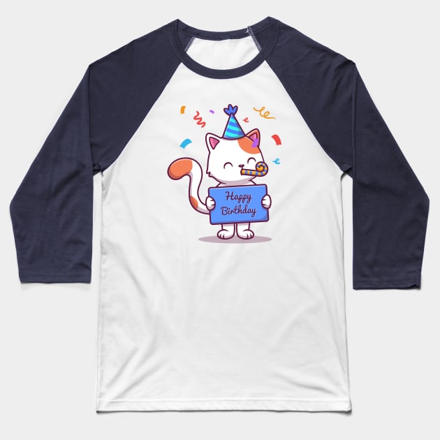 Cute Birthday Cat With Confetti Baseball T-Shirt by Catalyst Labs